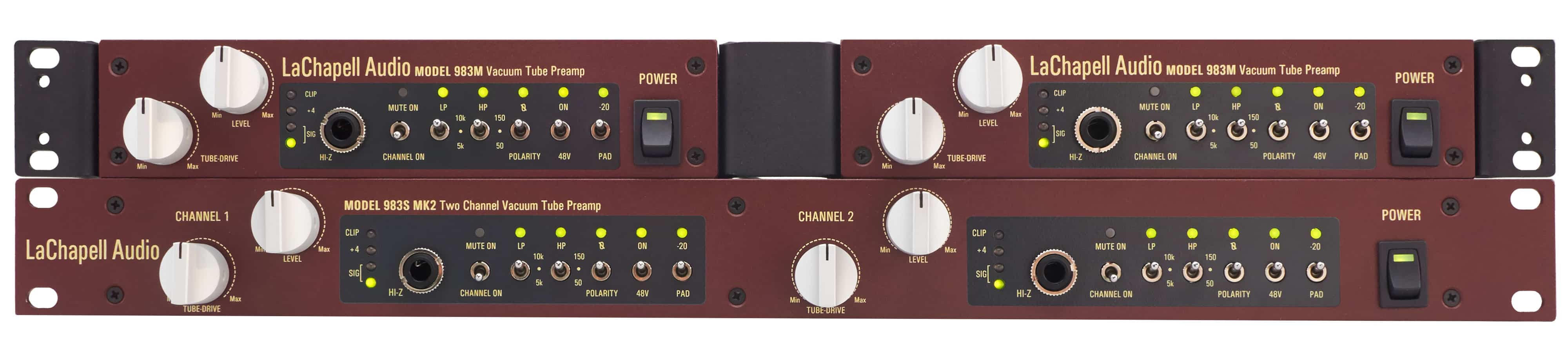LaChapell Audio 983M and 983S Mk2 Stacked - Tube mic preamp